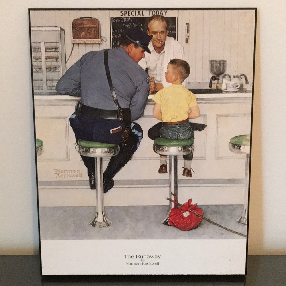 Norman Rockwell 'The Runaway' Wall Art in Blue, Yellow, and Red